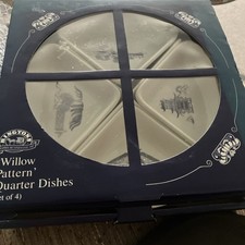 Vintage Ringtons blau & weiß Weidenmuster Viertel Geschirr 4er Set verpackt sehr guter Zustand