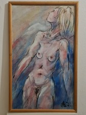 Großes Gemälde - Erotik - Akt - Frauenakt - ca. 90x55 cm - O.R. Schroth, Selb