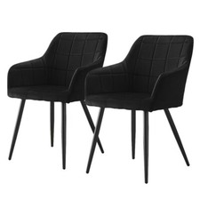 2x schwarz Samt Esszimmerstühle Küche Restaurant Retro Sessel mit Metallbeinen