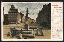 Augsburg, Merkurbrunnen und Pferdekutschen, Ansichtskarte 1900 