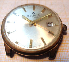 Ältere Armbanduhr Metall vergoldet Automatik Junghans 653 defekt Unruhe OK WB4