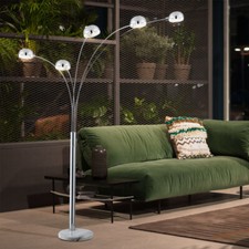 Design Stehlampe Marmor-Sockel Standleuchte Wohnzimmerleuchte chrom 5 flammig