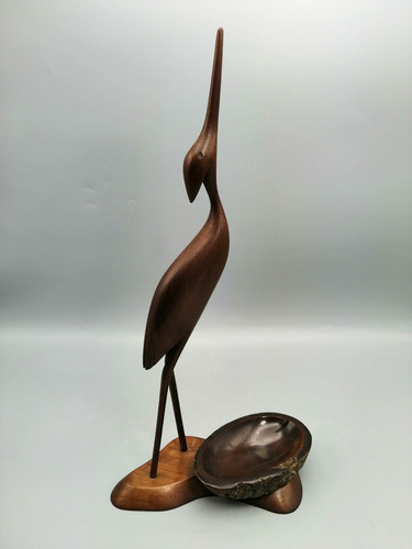 Holzskulptur reiher kranich - reiher, /