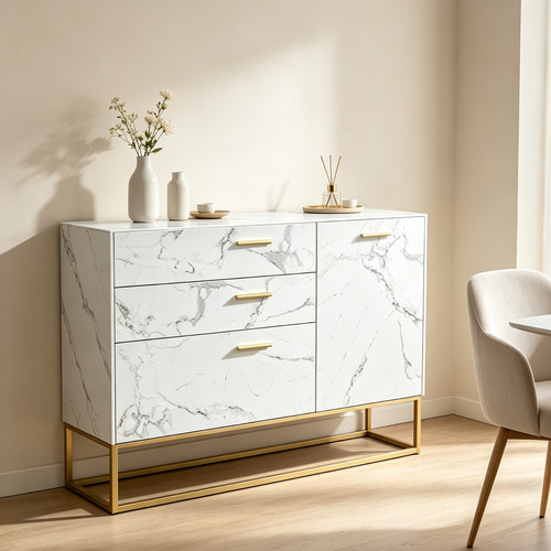 Sideboard weiß marmoroptik - weiß,