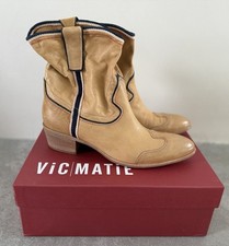 Vic Matie Stiefel Cowboy Stiefelette Leder Beige Gr. 40