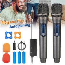 2 stk Hand Kabellos Microfon Mikrofon Doppel UHF Funk Mikrofon Set Empfänger Neu