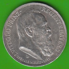 Münze Silber Bayern 3 Mark 1911 Luitpold in vz-st etwas gereinigt nswleipzig