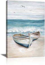 Boot Möwe Leinwandbild Blau