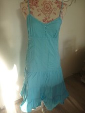 Kleid, Sommerkleid, Spaghettiträger, Türkis, Baumwolle/Spitze, Gr. S  Esprit