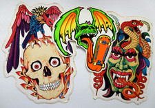 3 Stück Aufkleber-Set Skull Totenkopf Monster Horror Schlange Geier Biker 80er