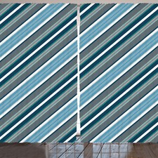 Gestreift Rustikale Gardine Grau und Blau Diagonal