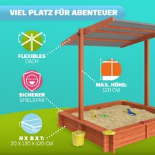 Spielwerk® Sandkasten mit Dach Sandkiste Sandbox Spielhaus Sitzbänke Buddelkiste