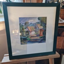 C24) Gemälde, AQUARELL, MODERN. UNSIGNIERT. Landschaft, Dorf