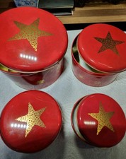 Keksdose 4er Set 4 x Deckel Weihnachten Blech Rot Sterne Neu