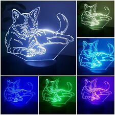 Katze- LED Tischlampe Tischleuchte Nachtlicht 7 facher Farbwechsel Wunsch Gravur