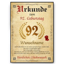 Urkunde zum 92. Geburtstag