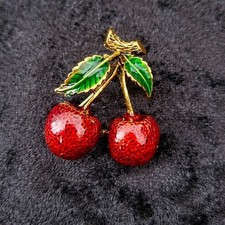 Emaille Kirsche Brosche