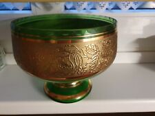 DEKO Glas-Schale grün groß OBST-SCHALE mit GOLD-RAND TISCH-DEKO