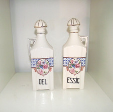 Antikes Ol Essig Flaschen Set - Keramik - Rosendekor Goldrand Höhe 23 cm