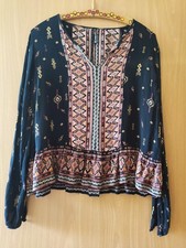 Bluse XS Folklore lang schwarz gemustert FB Sister