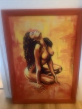 Erotisches Aktgemälde – Sinnliche Frau – 70er/80er Stil – Unikat mit Holzrahmen”
