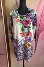 LUXUS Damen Kleid - Pulli Feinstrick Blumenmuster 80%Viskose IMAGINI Gr. XXL Neu