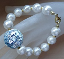 ♦️ Mosaik Perlmutt Armband Designer in 9kt 375 Gold Pyrit Kugel Perlen ♦️♦️ 8916