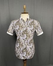 Brioni Herren Mehrfarbig Blau Paisley Kurzarm Hemd Größe 4