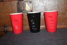 3 Knickbecher Kera Italia Kaffeebecher schwarz rot Porzellan 200 ml