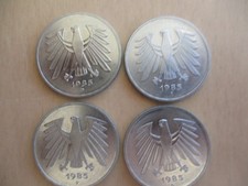 4 Münzen 5 DM Deutsche Mark