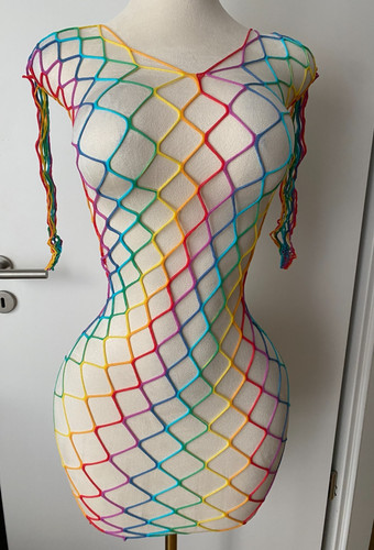Regenbogen sexy netz kleid - regenbogen,
