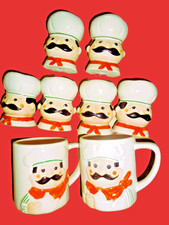 ❤️❤️ SELTEN 6+2 LUSTIG EIERBECHER Koch CHEFKOCH Kaffeebecher KAFFEE EIER BECHER