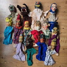 12 alte Handpuppen Kasperletheater Holz geschnitzt 50er 60er Jahre Kasperl Puppe
