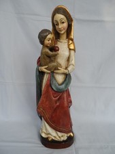 Alte Heiligenfigur Madonna mit Kind Holz geschnitzt mehrfarbig 63 cm ca 4,8 kg
