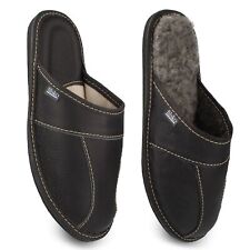 Leder Hausschuhe Herren schwarz un-/gefüttert Schafwolle Gr. 40-50 filsko Trakai