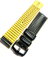 UVP 99.-€ Hirsch Uhrenband Ayrton L 24mm schwarz-gelb NEU Carbon wasserresitent
