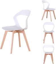 5x Esszimmerstuhl Küchenstühle Wohnzimmerstuhl Skandinavis Plastik Holz Weiß Z06