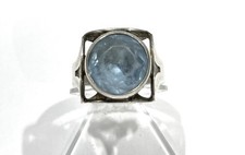 835/- Silberring, Aquamarin, Cabochon, Muster, Gr. 58, 14 mm breit, Vintage