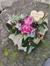 Grabgesteck Grabschmuck Moosherz Grabherz Trauerherz Urne Gesteck mit Spruch