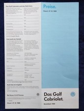 VW Golf 1 Cabrio, Cabriolet Preisliste, 27.12.1988  Cabrio / Cabrio Quartett