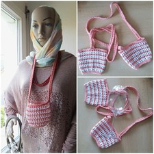 Weinglashalter Nr. 2 gehäkelt apricot weiss zum Umhängen 2er Set