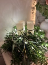 Edel Adventskranz Weihnachten Adventsdeko Vintage grün silber weiß 