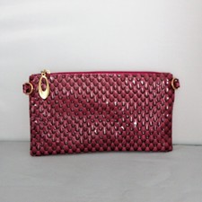 Damen Handtasche Clutch Lackleder Schlangen-Muster rot gold Neu