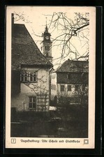 Augustusburg / Sachsen, alte Schule und Stadtkirche, Ansichtskarte 