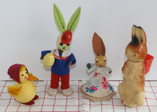Alte Osterfiguren DDR Osterhase Küken 60 iger Deko  Tischdekoration Pappe Plaste