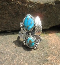 ? Ring Indianer Stil Feder Blatt Spirale Kupfertürkis blau Silber 925 Gr 16,8