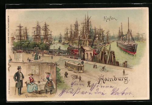 Lithographie hamburg hafen - hamburg,,
