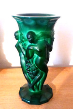 Malachit Kunstglas Vase, Schlevogt,  ART DECO, 1930er Jahre