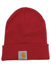 Carhartt Beanie Mütze Herren Rot Uni Rippstrick Logo Polyacryl