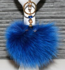 XXL Pelz Fell Bommel Deko Taschen Anhänger Schlüssel Blaufuchs Fuchs royal blau